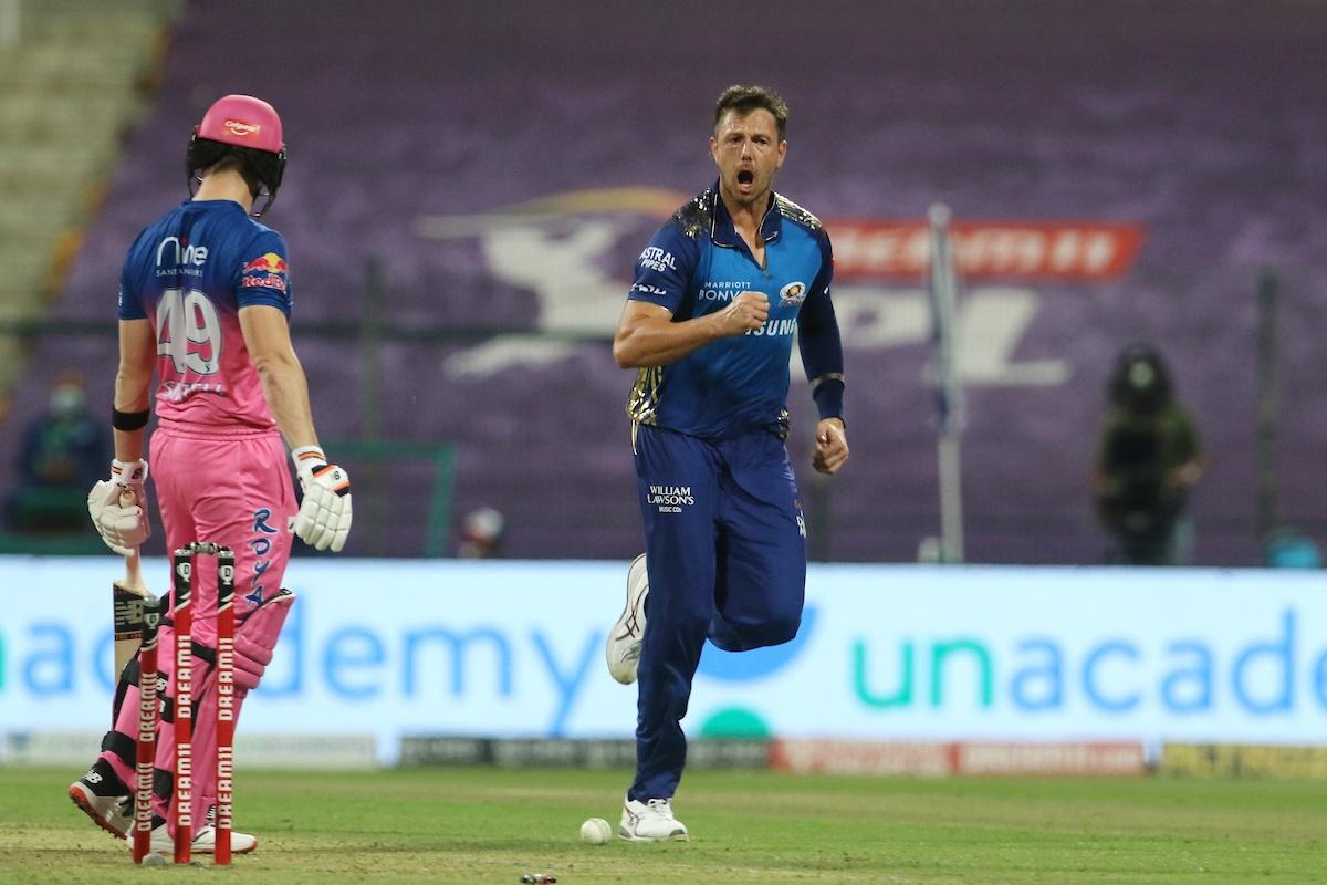 James Pattinson celebrates after crashing through the defences of Steve Smith.