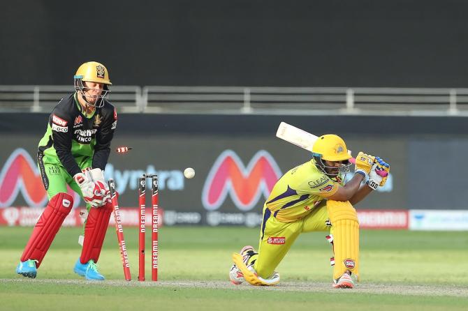 Ambati Rayudu is bowled by Yuzvendra Chahal