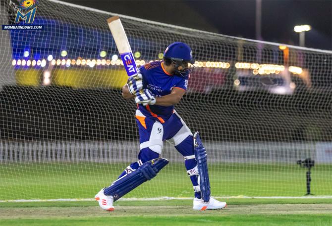 Rohit Sharma bats in the Mumbai Indians nets session.