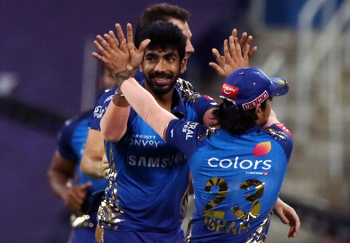 Jasprit Bumrah celebrates the wicket of Devdutt Padikkal