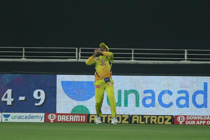 Ravindra Jadeja takes the catch to dismiss Sunil Narine. 