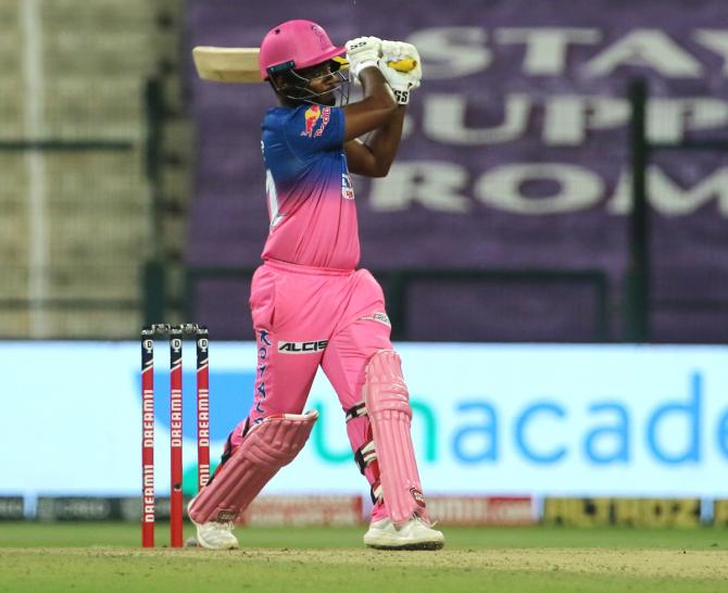 Sanju Samson hits one to the boundary 