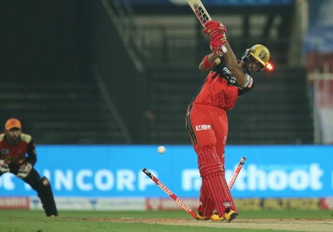 Devdutt Padikkal is bowled by Sandeep Sharma