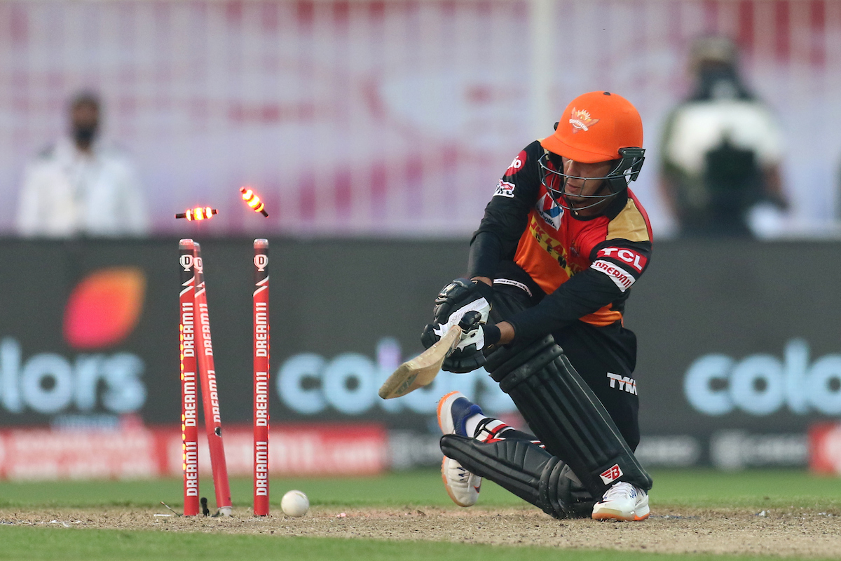 Abhishek Sharma is bowled by Jasprit Bumrah