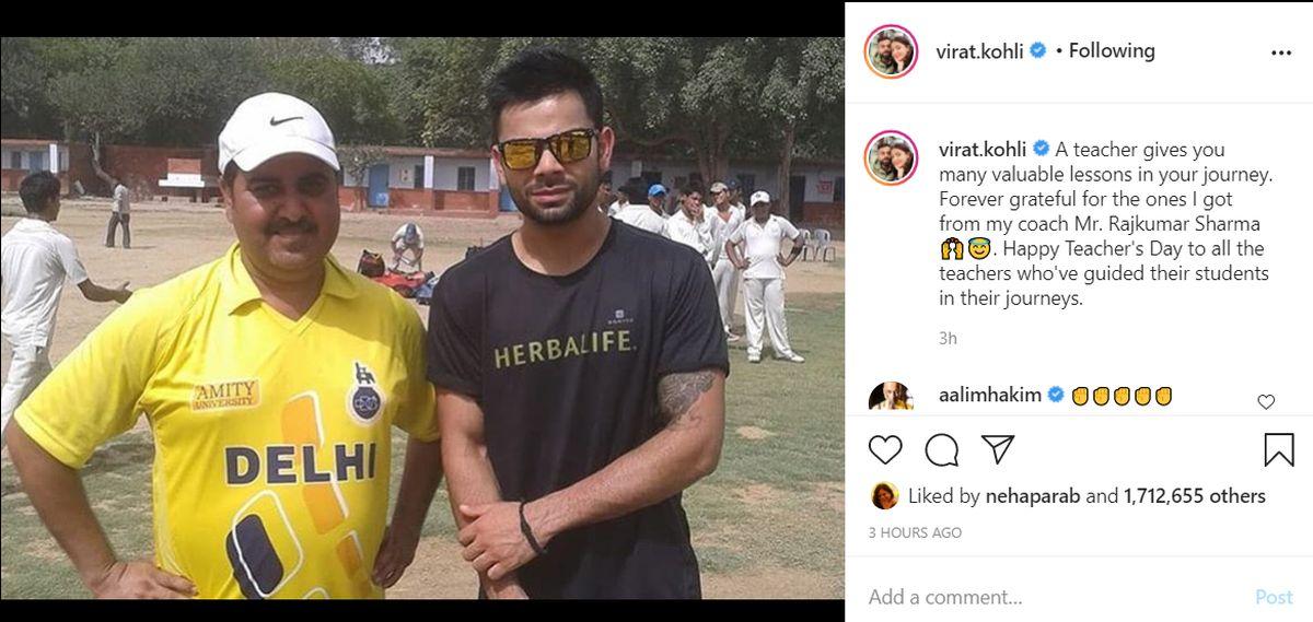 Virat Kohli with his boyhood coach Rajkumar Sharma