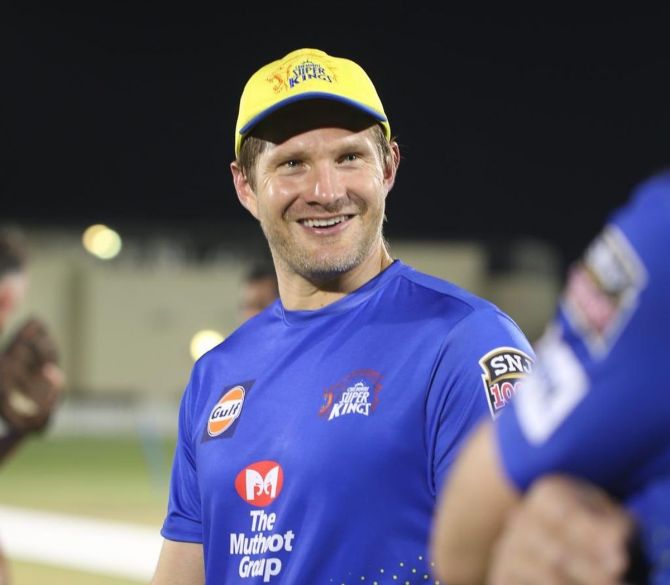 Shane Watson is all smiles at a Chennai Super Kings training session on Saturday