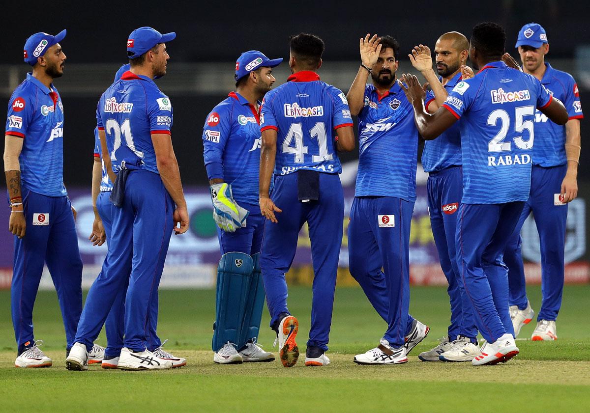 Delhi Capitals celebrate the wicket of KL Rahul