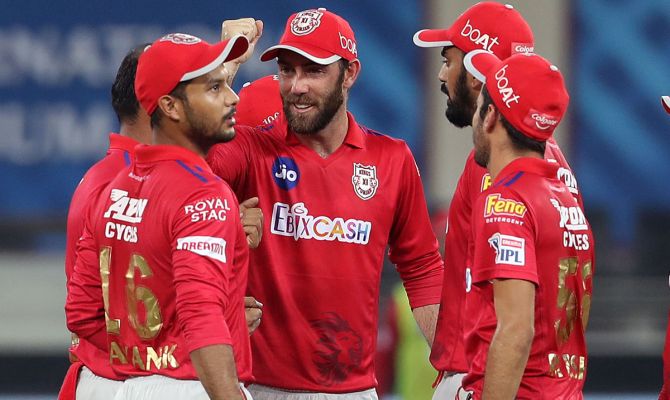 Kings XI Punjab players celebrate the wicket of Delhi Capitals batsman Shimron Hetmyer