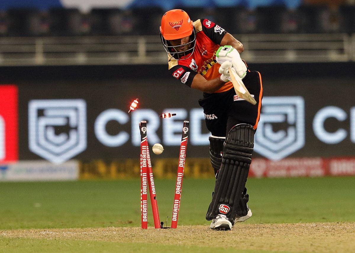 Bhuvneshwar Kumar is bowled by Navdeep Saini