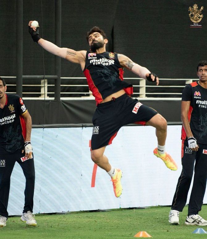 RCB skipper leads by example during a training session 