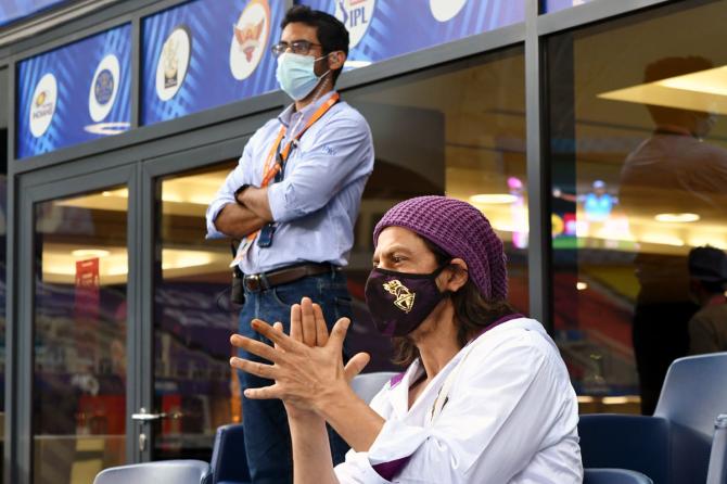 Shah Rukh applauds from the stands