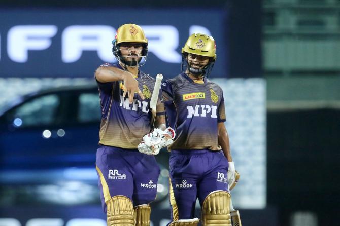 Nitish Rana and Rahul Tripathi put on a quick 50-run stand