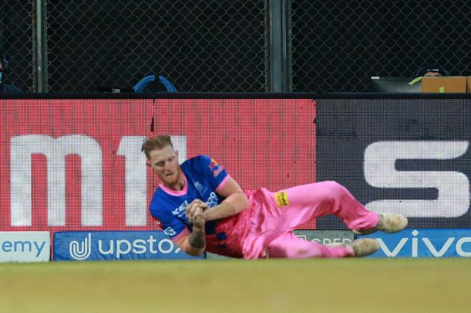 Ben Stokes takes the catch to dismiss Chris Gayle.