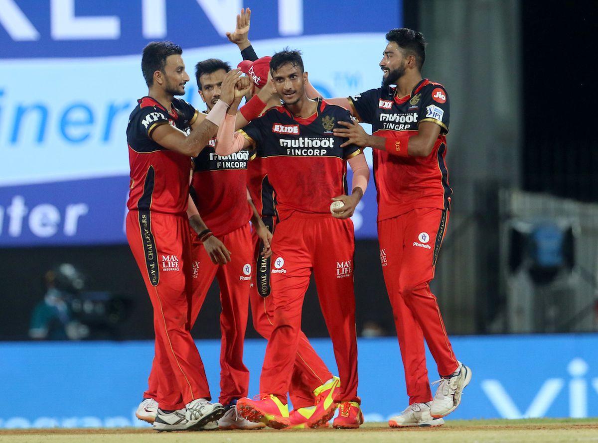 Shahbaz Ahmed celebrates the wicket of Abdul Samad