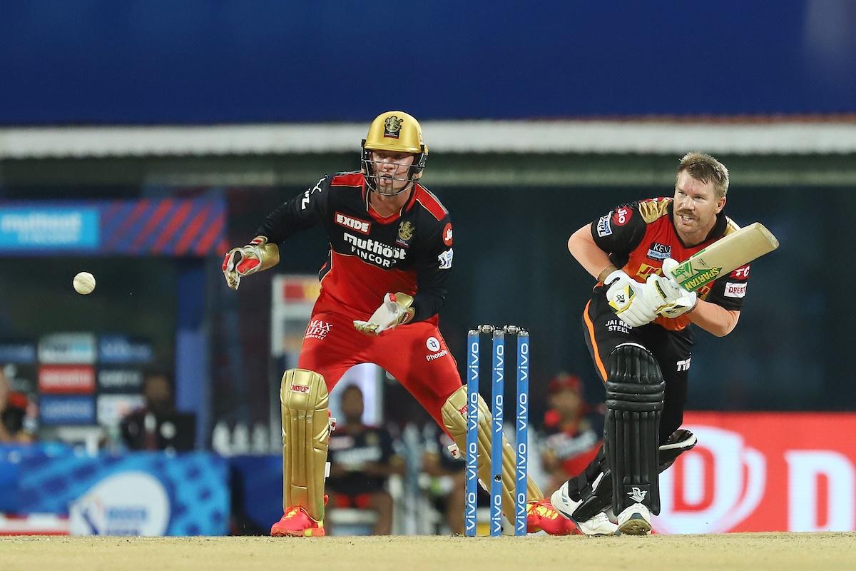 David Warner sends the ball to the boundary