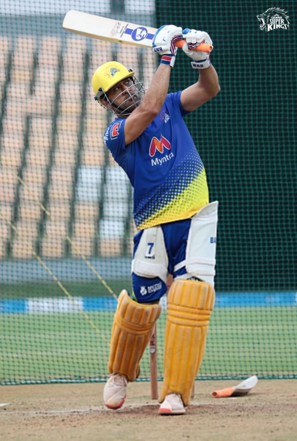 Mahendra Singh Dhoni bats during a practice session. Dhoni was out for a duck in CSK's opening IPL game against Delhi Capitals last Saturday