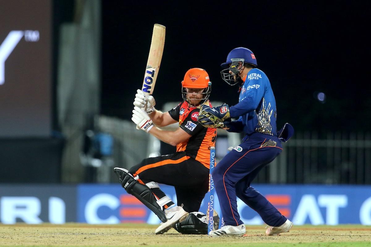 Jonny Bairstow watches as he gets out hit wicket.