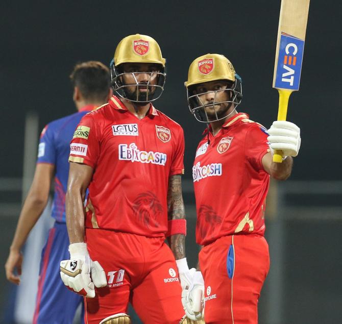 Mayank Agarwal waves to the dressing room after getting to 50