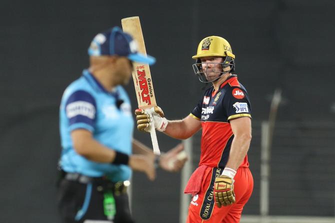 AB de Villiers celebrates after scoring 50.