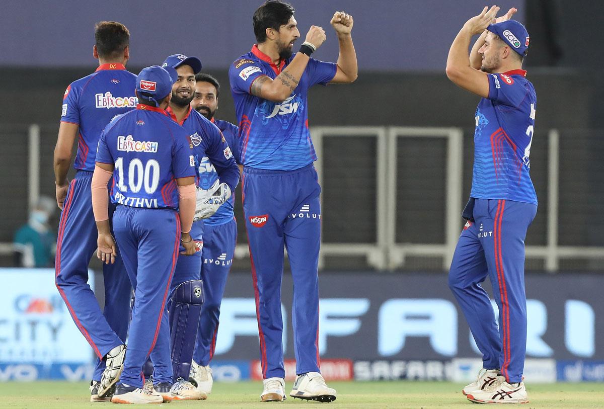 Ishant Sharma celebrates the wicket of Devdutt Padikkal