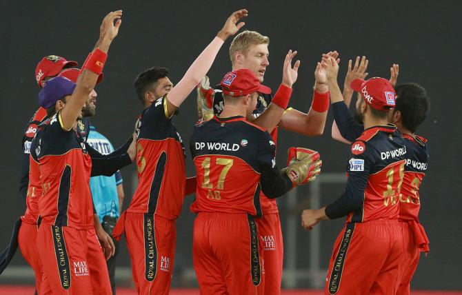 Kyle Jamieson celebrates after dismissing Shikhar Dhawan