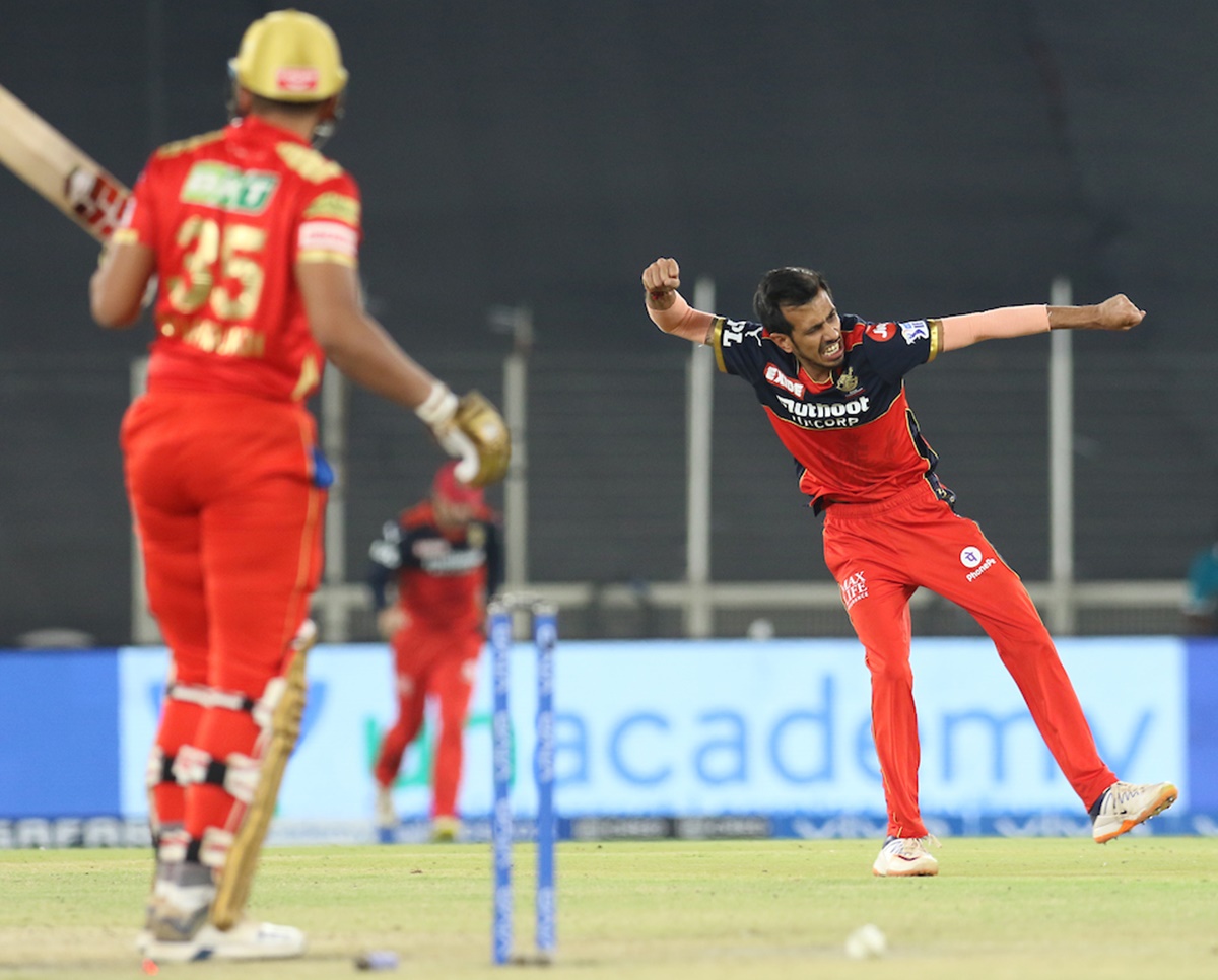 Yuzvendra Chahal  celebrates after knocking off Shahrukh Khan's off-stump