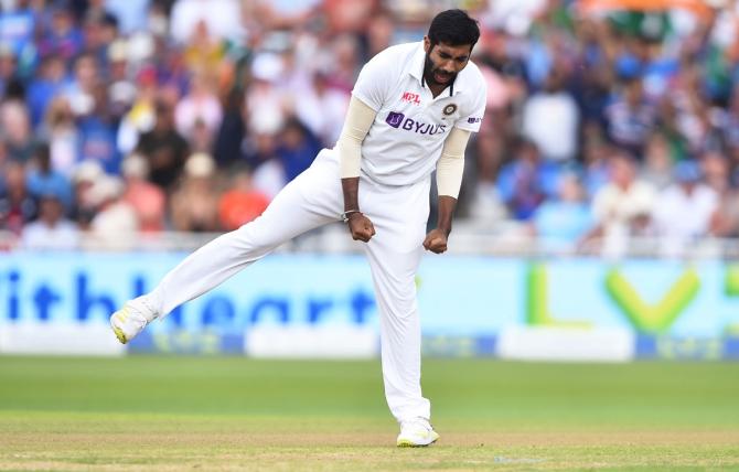 India pacer Jasprit Bumrah celebrates after dismissing England opener Rory Burns during Day 1. 