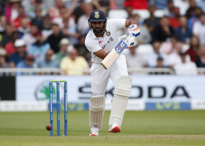 India's Rohit Sharma bats during Day 2 of the first Test against England, at Trent Bridge, Nottingham, on Thursday.