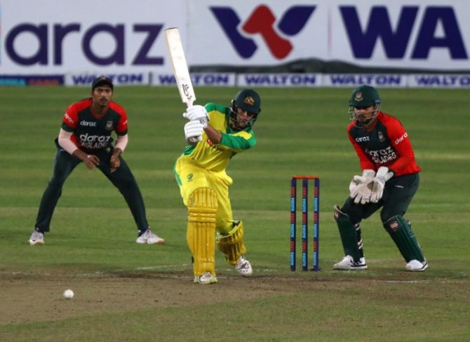 Ashton Agar hit two fours and a six in his 27 off 27 balls as Australia beat Bangladesh by three wickets in the fourth T20I, in Dhaka, on Saturday