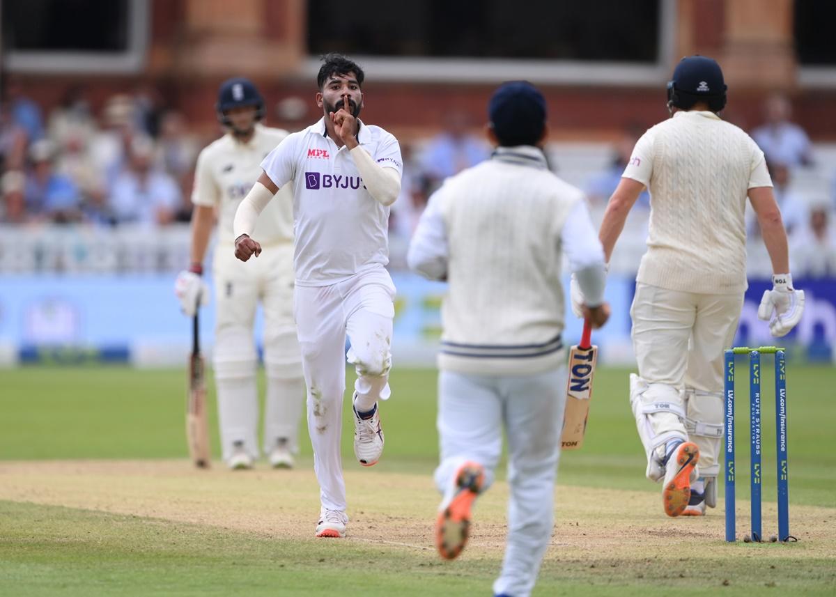 Mohammed Siraj gestures after dismissing Jonny Bairstow.