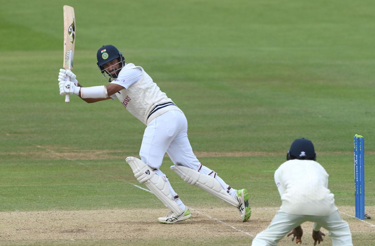 India's Cheteshwar Pujara scores his first boundary on Day 4 of the second Test against England, at Lord's Cricket Ground, on Sunday. 