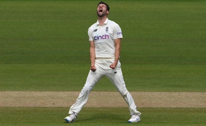 England pacer Mark Wood celebrates after dismissing India opener K L Rahul in the morning session on Day 4.