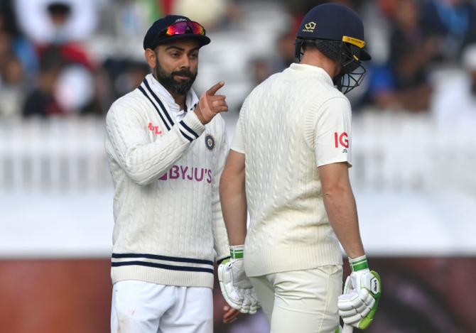 Virat Kohli seems to admonish Jos Buttler on Day 5 of the second Test against England at Lord's, August 16, 2021