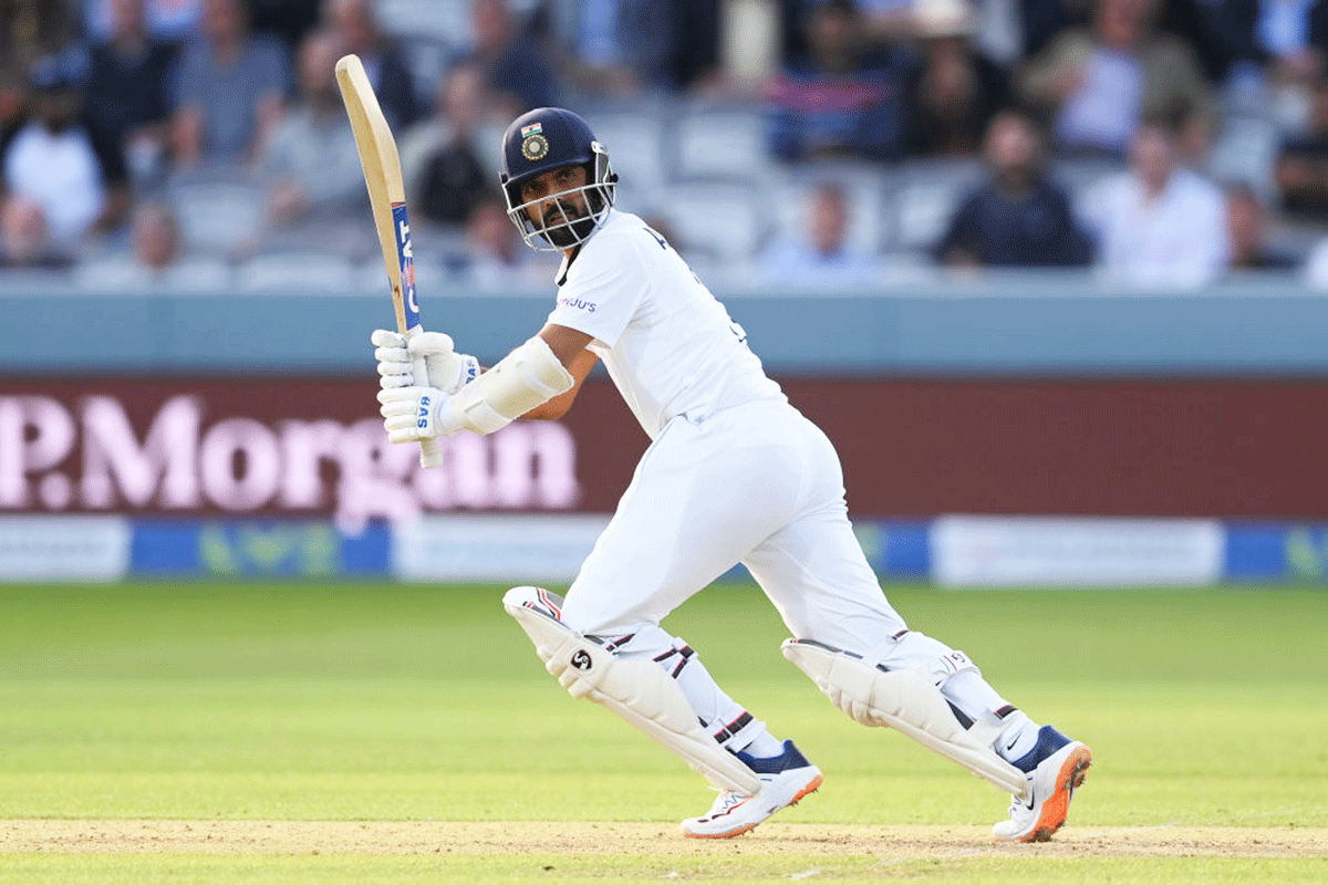 Ajinkya Rahane struck a half century (61) en route a 100-run partnership with Cheteshwar Pujara in the 2nd innings of the 2nd Test at Lord's 