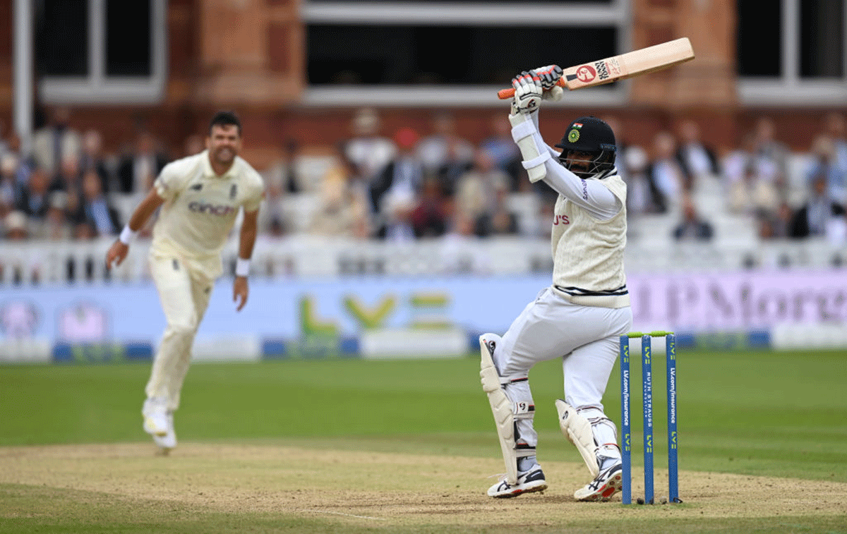 Jasprit Bumrah dispatches a short ball off the bowling of Jamie Anderson to the boundary