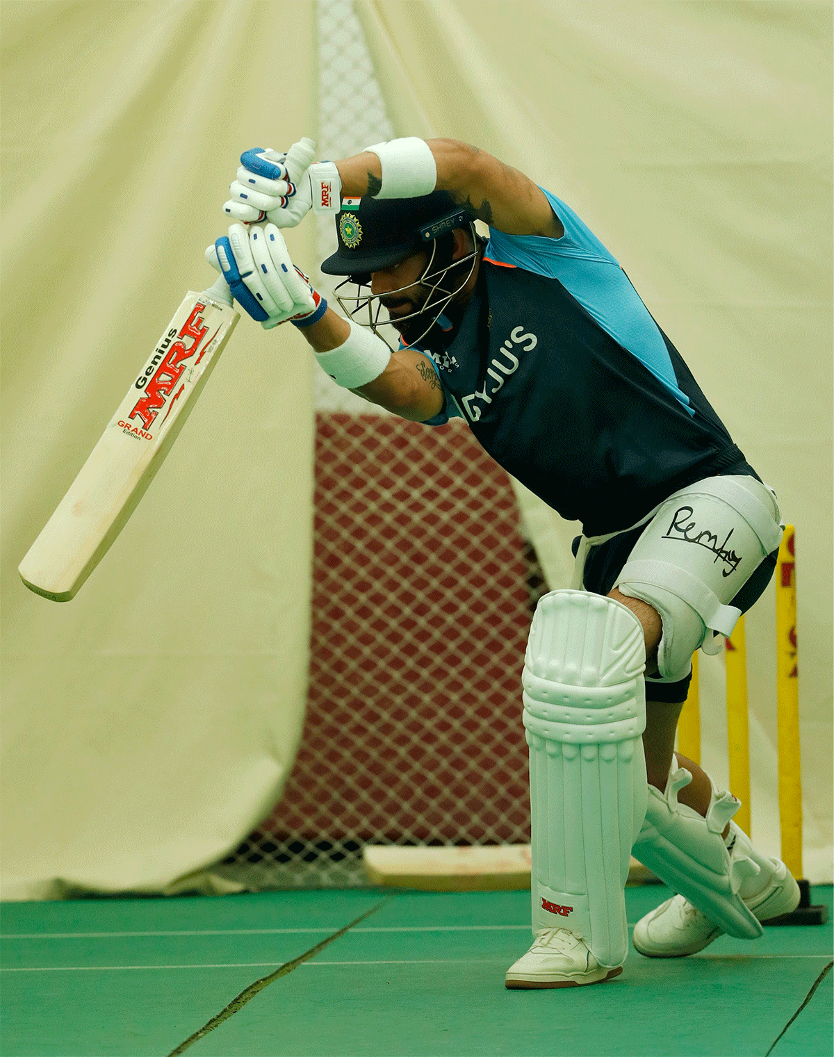 Virat Kohli at an indoor nets session in Mumbai on Thursday