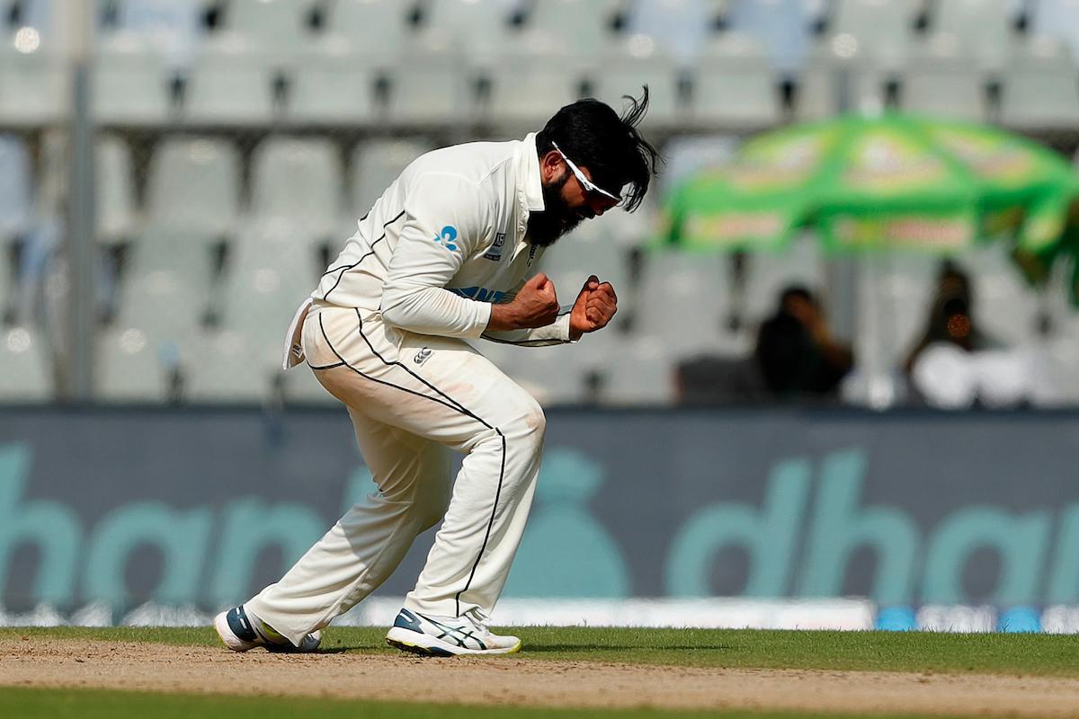 New Zealand spinner Ajaz Patel is ecstatic after dismissing India skipper Virat Kohli.