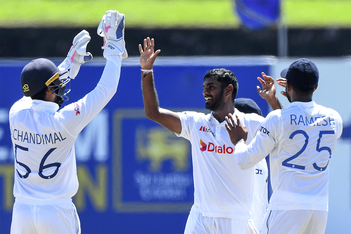 Lasith Embuldeniya finished with seven wickets across the two innings as the Sri Lankan spinners took all 20 West Indies wickets to fall in the match.