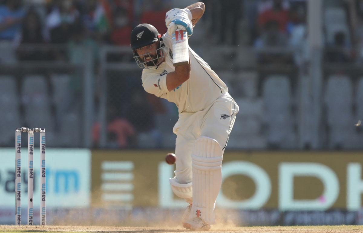 Daryl Mitchell hit 7 fours and 2 sixes during a gutsy 60 in New Zealand's second innings on Day 3 of the second Test in Mumbai on Monday.