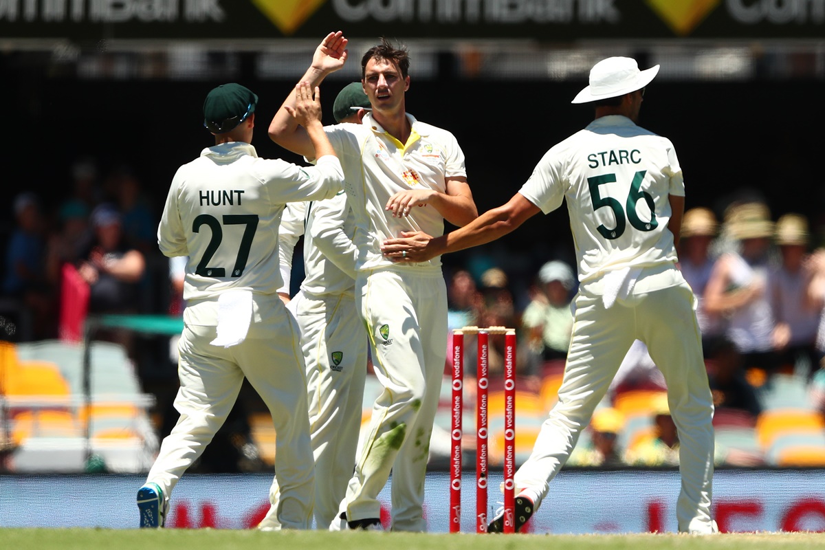  Pat Cummins rejoices after taking the wicket of Ben Stokes on Saturday