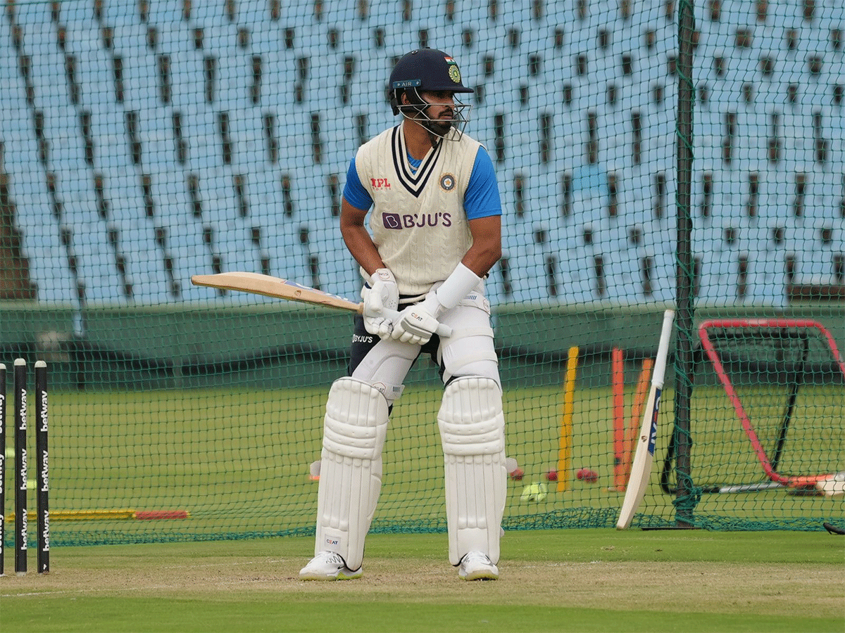 Shreyas Iyer bats in the nets 