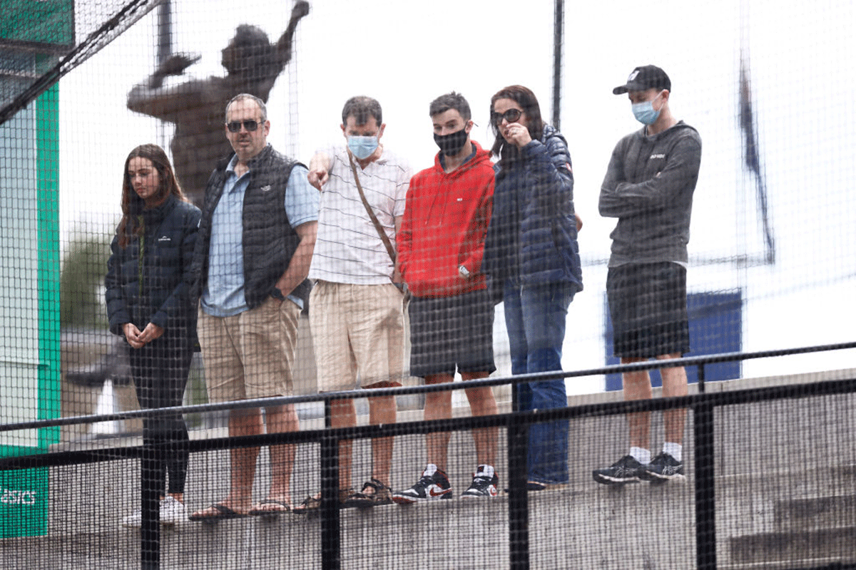 Fans watch the England players during net practice ahead of the 3rd Ashes Test, the Boxing Day Test at Melbourne Cricket Ground, in Melbourne on Wednesday