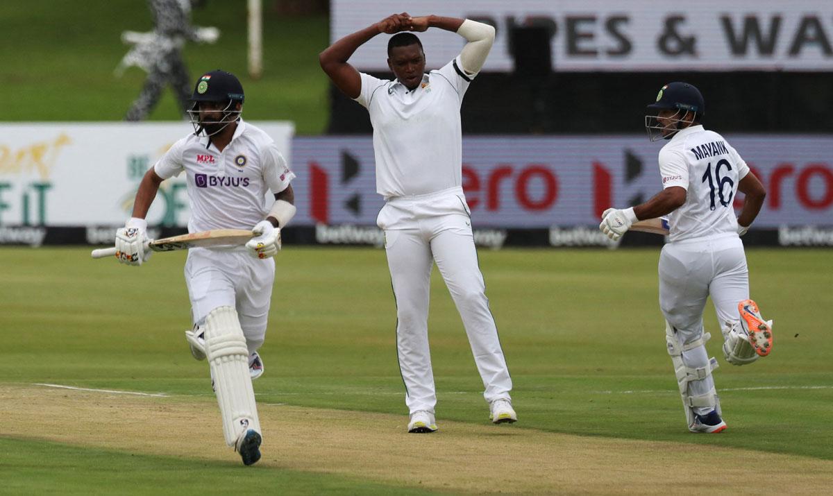 KL Rahul and Mayank Agarwal run between the wickets during their 83-run stand in the first session. 