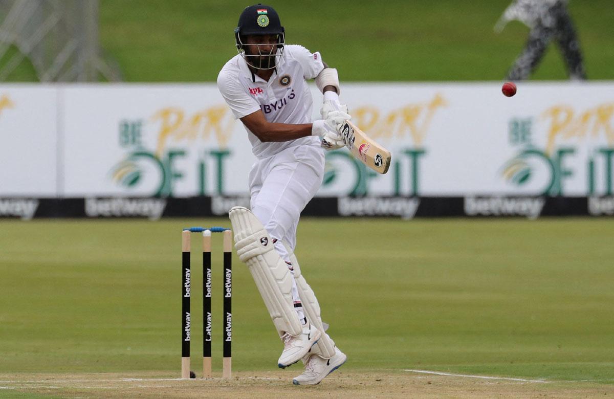 K L Rahul bats during the morning session