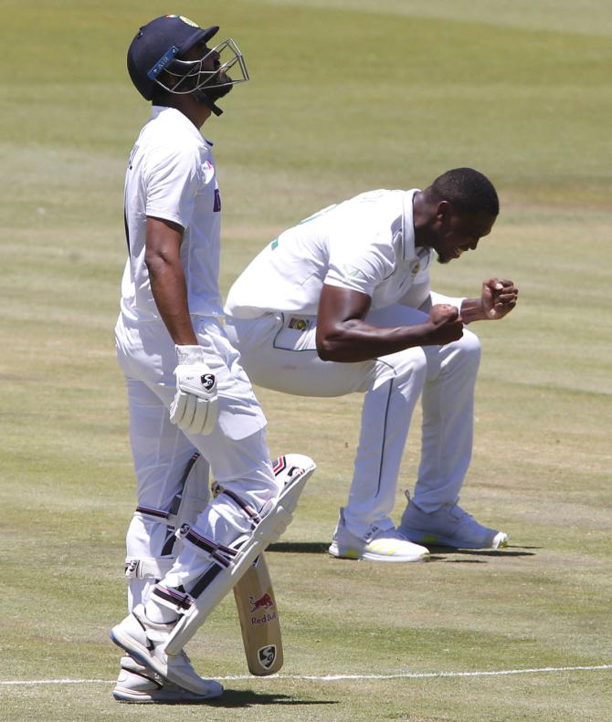 Lungi Ngidi is ecstatic after dismissing India opener K L Rahul.