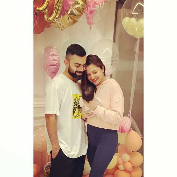 Virat Kohli with his baby girl Vamika and wife Anushka Sharma in this recent Instagram post 