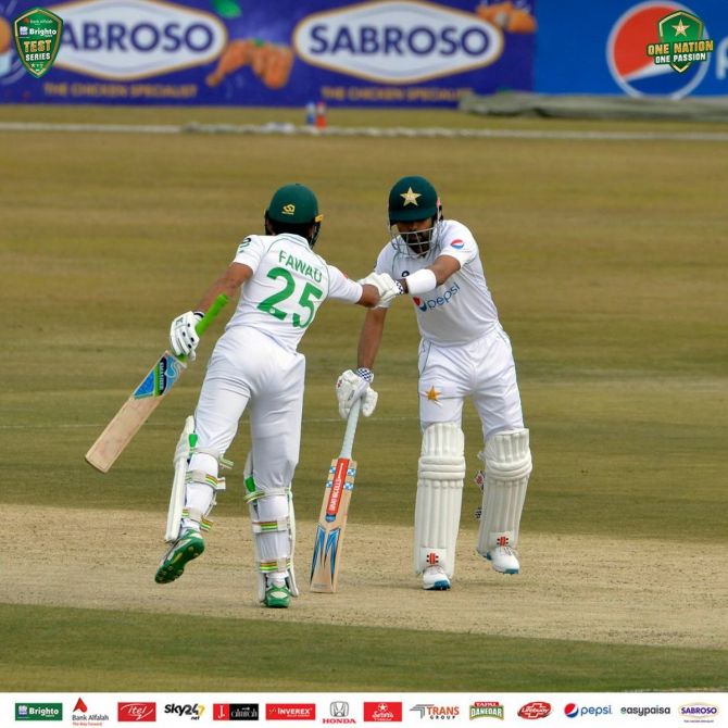 Babar Azam and Fawad Alam's unbroken 123-run stand helped Pakistan recover after losing early wickets on Day 1 of the 2nd Test in Rawalpindi on Thursday