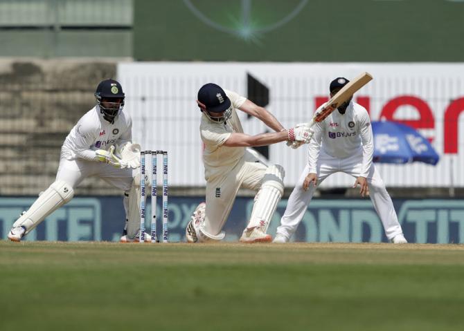 Dom Sibley hits a boundary