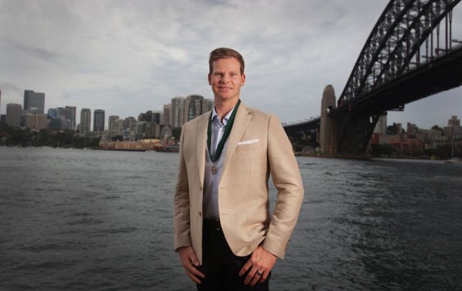 Steve Smith poses at Pier One Sydney Harbour after winning the Allan Border Medal during the Cricket Australia Awards on Saturday. 