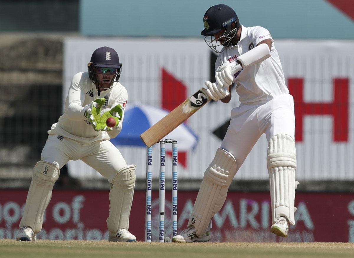 Cheteshwar Pujara bats during Day 3